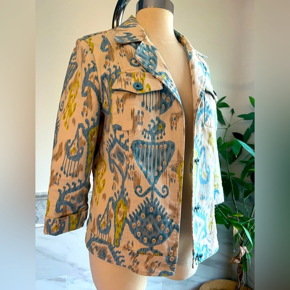 SOLO Moda Floral Print Beige Jacket Sz 6 - Picture 3 of 9